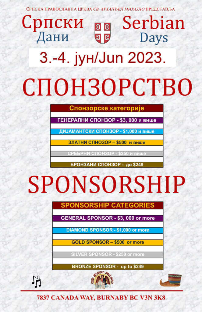 Budite sponzor Srbskih dana 2023.